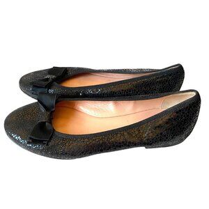 Anyi Lu Black Leather Sparkle Ballet Flats Shoes Bow Italy Formal Women 38.5/8US